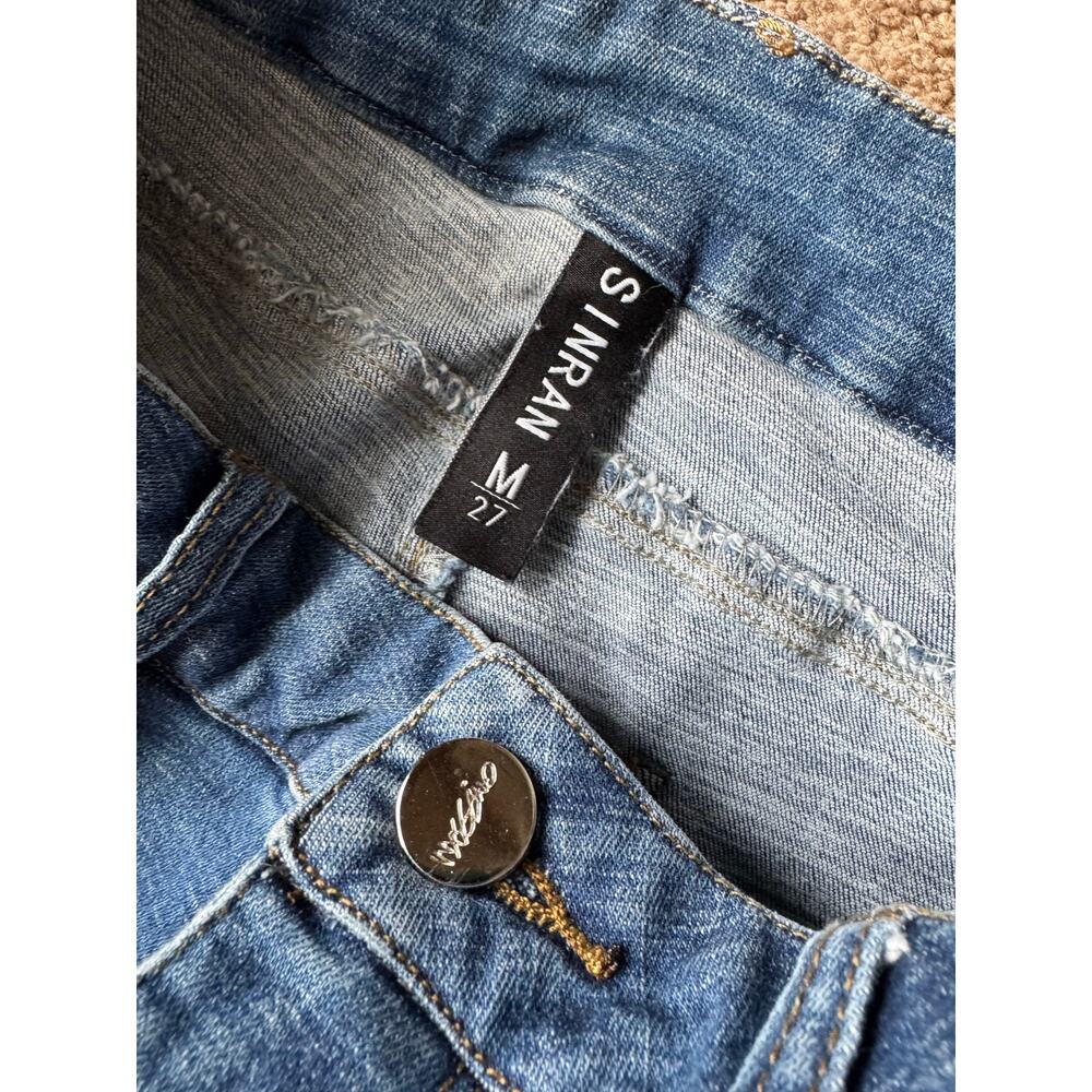 Retro High Rise Center Seam flare fringed blue Jeans size 27" waist - Picture 9 of 9